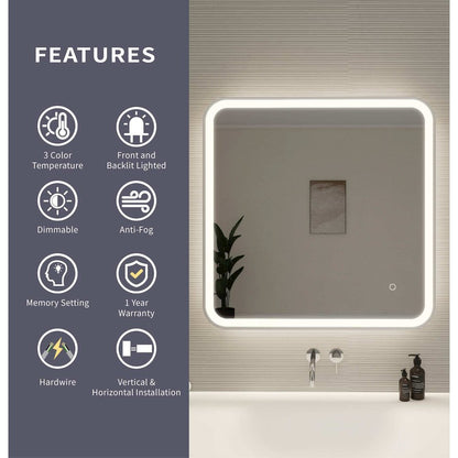 30 Inch Rectangle LED Front and Backlit Wall Mirror in Silver
