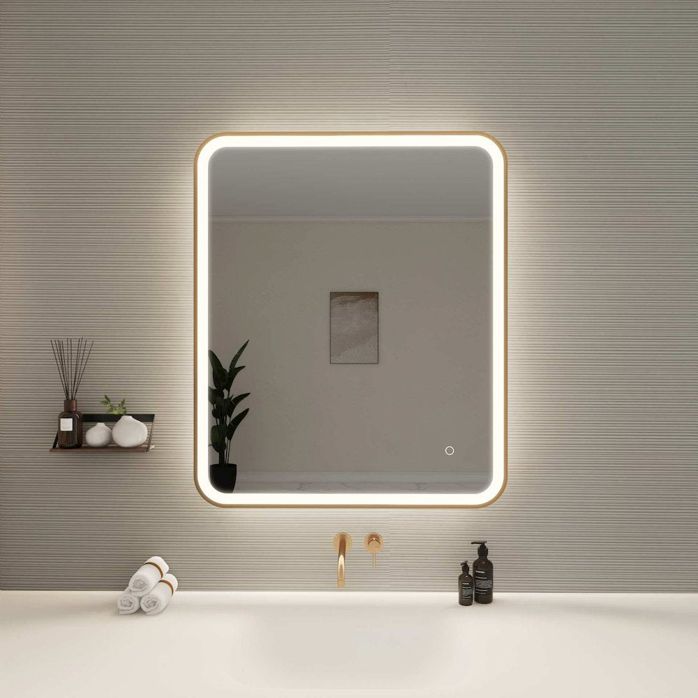 36 Inch Rectangle LED Front and Backlit Wall Mirror in Satin Gold