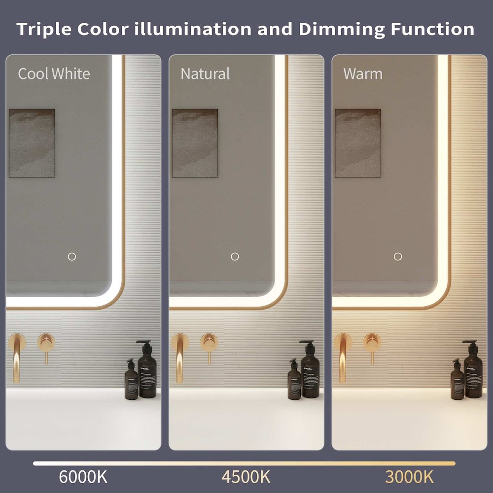 36 Inch Rectangle LED Front and Backlit Wall Mirror in Satin Gold