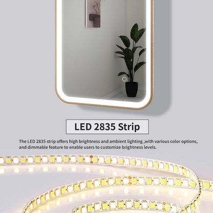 36 Inch Rectangle LED Front and Backlit Wall Mirror in Satin Gold