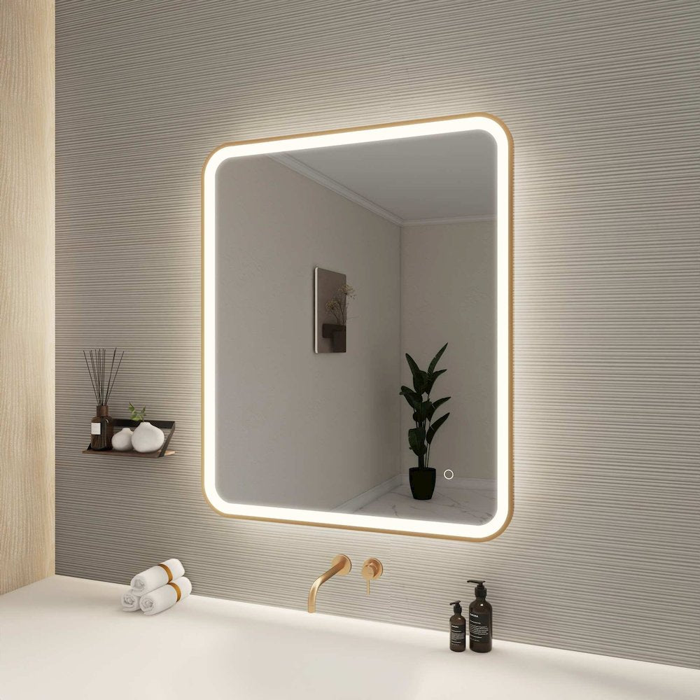 36 Inch Rectangle LED Front and Backlit Wall Mirror in Satin Gold