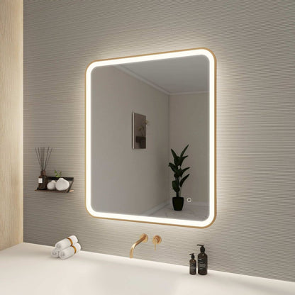 36 Inch Rectangle LED Front and Backlit Wall Mirror in Satin Gold