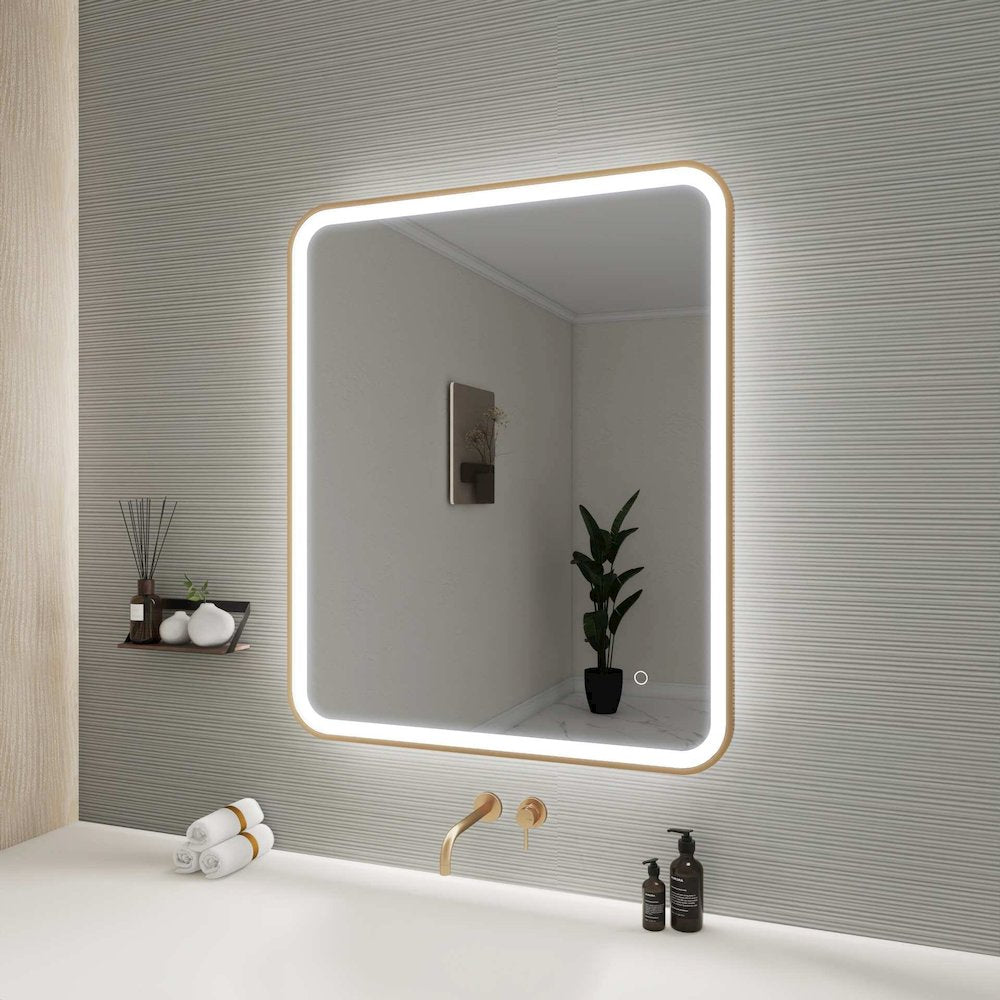 36 Inch Rectangle LED Front and Backlit Wall Mirror in Satin Gold