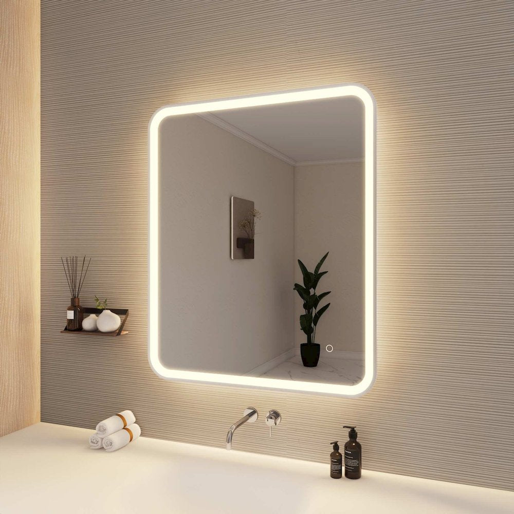 36 Inch Rectangle LED Front and Backlit Wall Mirror in Silver