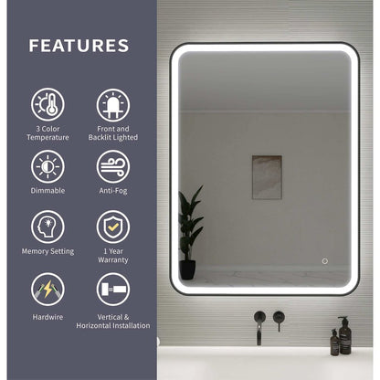 40 Inch Rectangle LED Front and Backlit Wall Mirror in Black