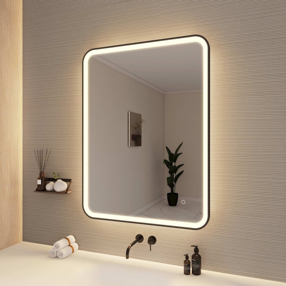 40 Inch Rectangle LED Front and Backlit Wall Mirror in Black