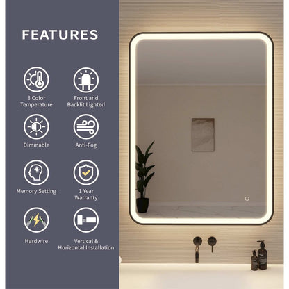 40 Inch Rectangle LED Front and Backlit Wall Mirror in Black