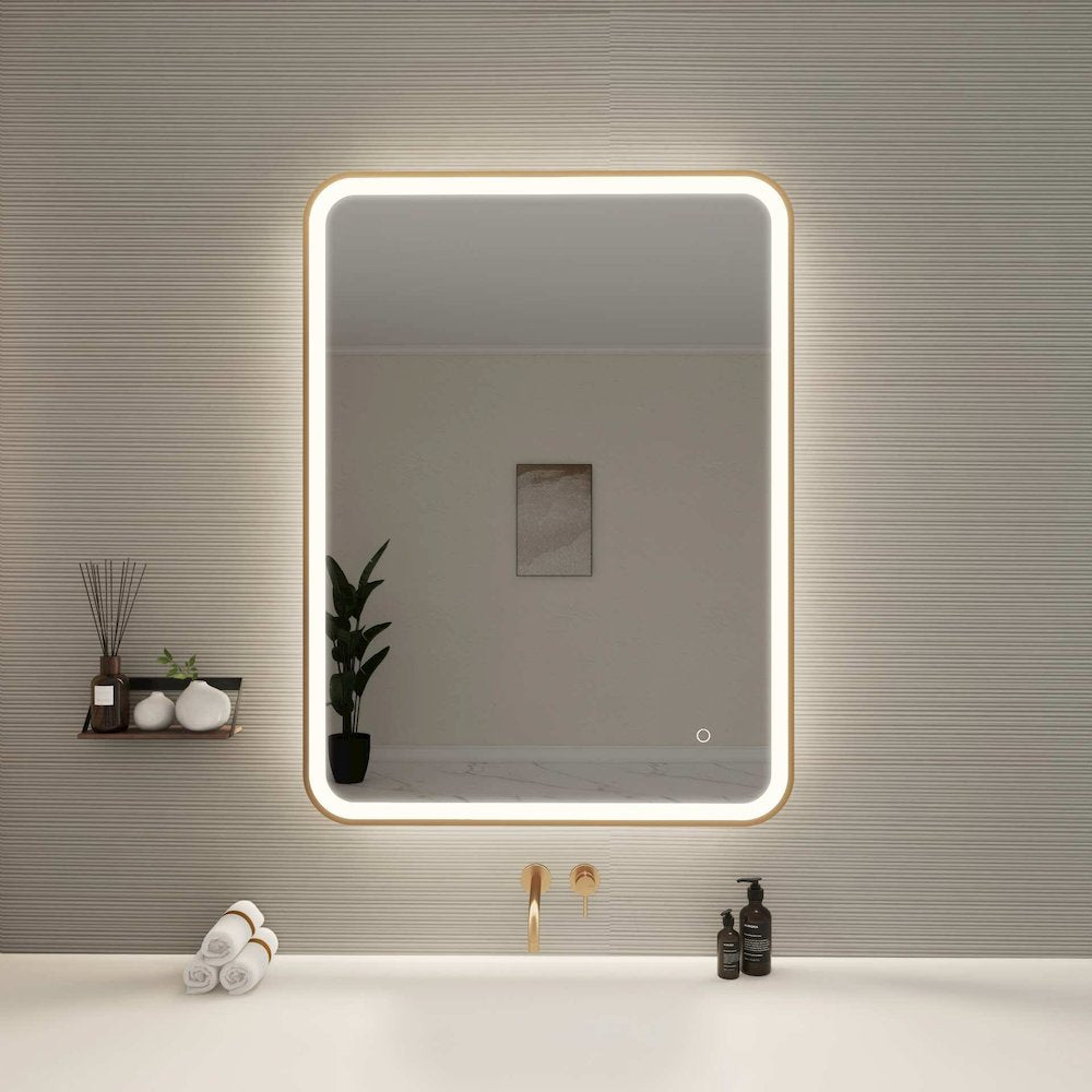 40 Inch Rectangle LED Front and Backlit Wall Mirror in Satin Gold