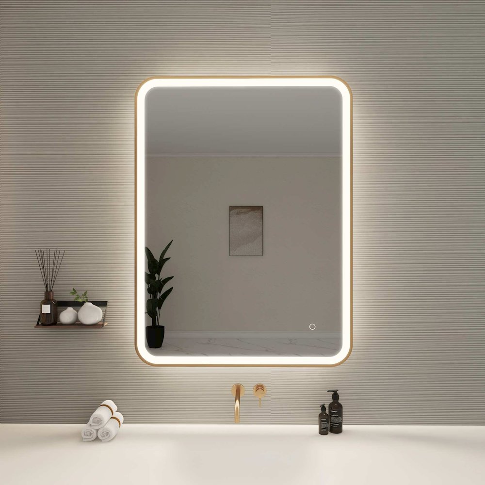 40 Inch Rectangle LED Front and Backlit Wall Mirror in Satin Gold