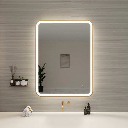 40 Inch Rectangle LED Front and Backlit Wall Mirror in Satin Gold