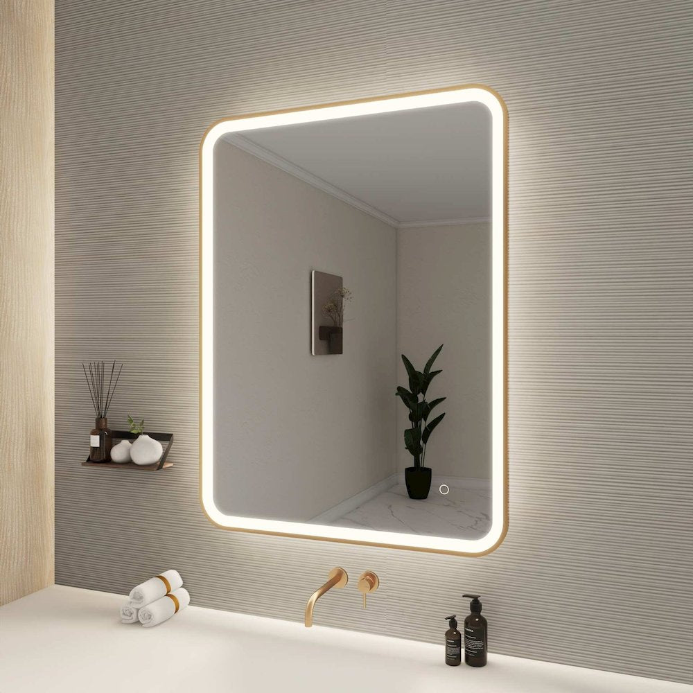 40 Inch Rectangle LED Front and Backlit Wall Mirror in Satin Gold