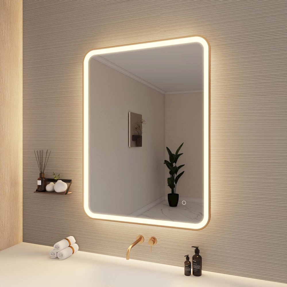 40 Inch Rectangle LED Front and Backlit Wall Mirror in Satin Gold