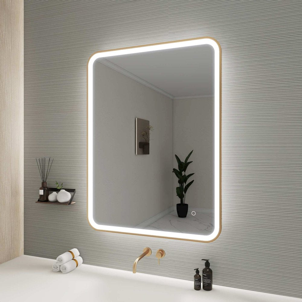 40 Inch Rectangle LED Front and Backlit Wall Mirror in Satin Gold