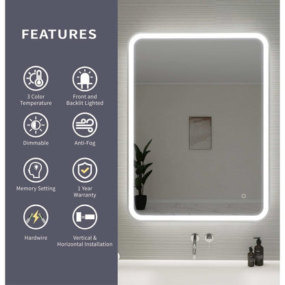 40 Inch Rectangle LED Front and Backlit Wall Mirror in Silver