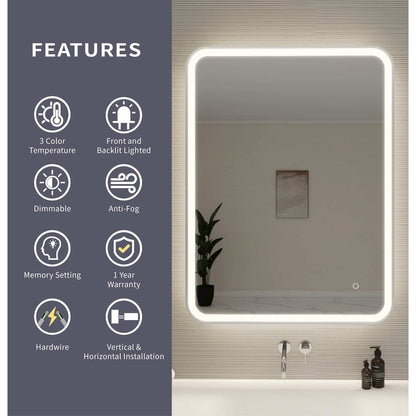40 Inch Rectangle LED Front and Backlit Wall Mirror in Silver