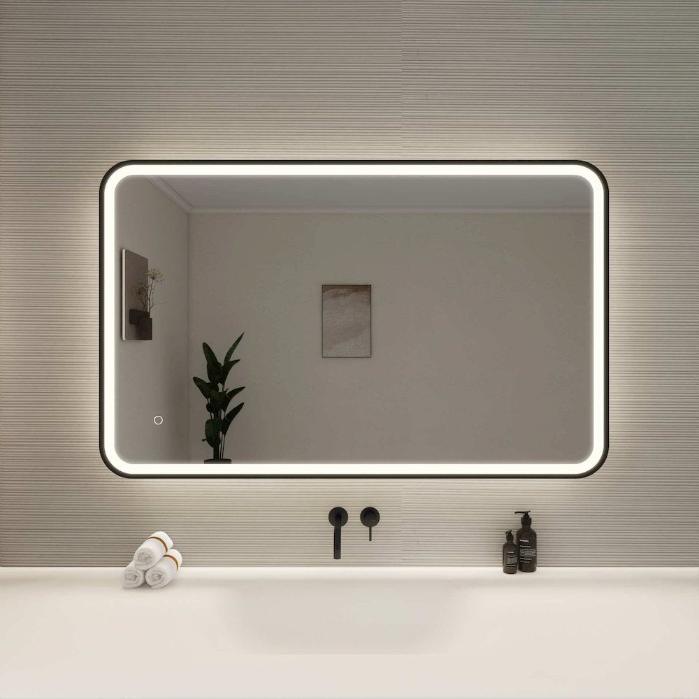 48 Inch Rectangle LED Front and Backlit Wall Mirror in Black