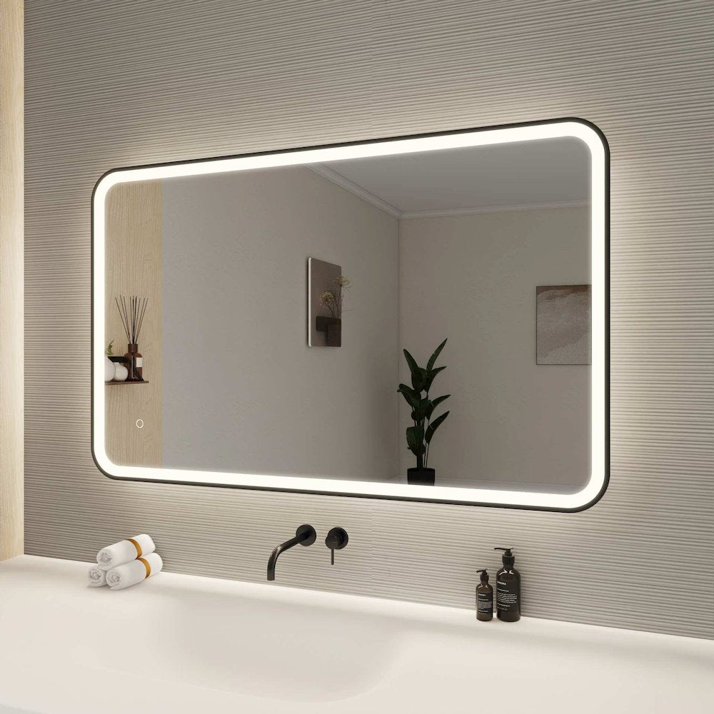 48 Inch Rectangle LED Front and Backlit Wall Mirror in Black
