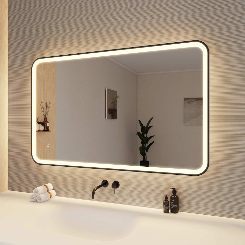 48 Inch Rectangle LED Front and Backlit Wall Mirror in Black