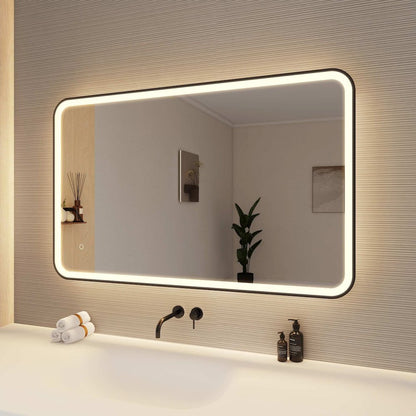 48 Inch Rectangle LED Front and Backlit Wall Mirror in Black