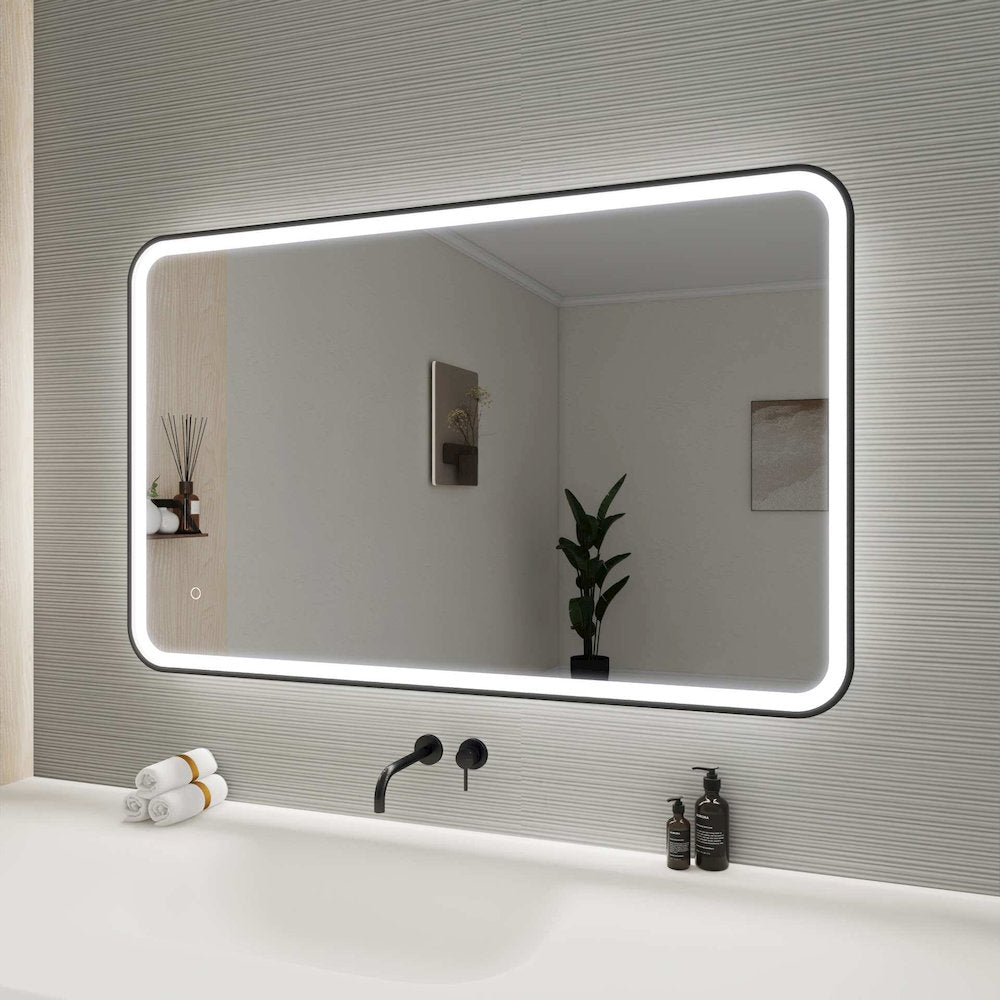 48 Inch Rectangle LED Front and Backlit Wall Mirror in Black