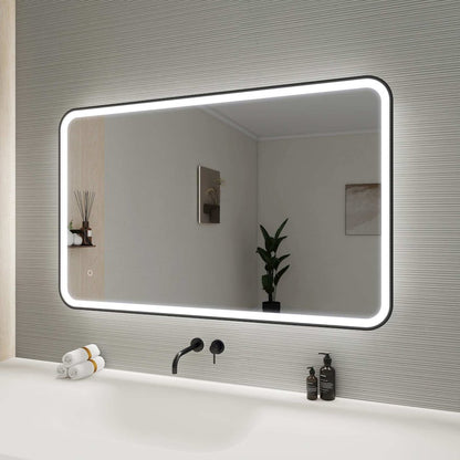 48 Inch Rectangle LED Front and Backlit Wall Mirror in Black