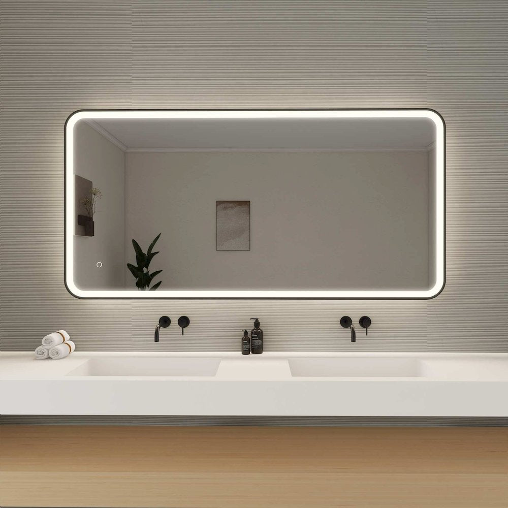 60 Inch Rectangle LED Front and Backlit Wall Mirror in Black