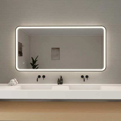 60 Inch Rectangle LED Front and Backlit Wall Mirror in Black