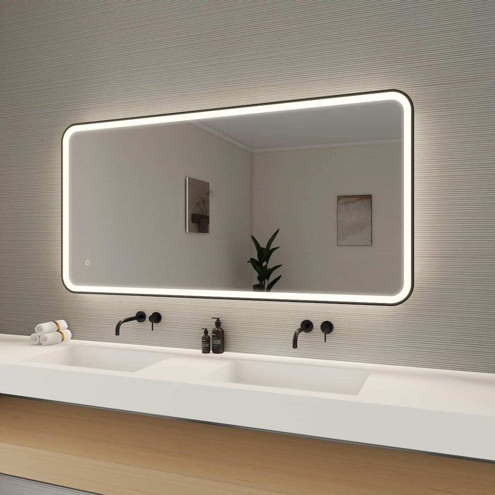 60 Inch Rectangle LED Front and Backlit Wall Mirror in Black