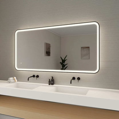 60 Inch Rectangle LED Front and Backlit Wall Mirror in Black