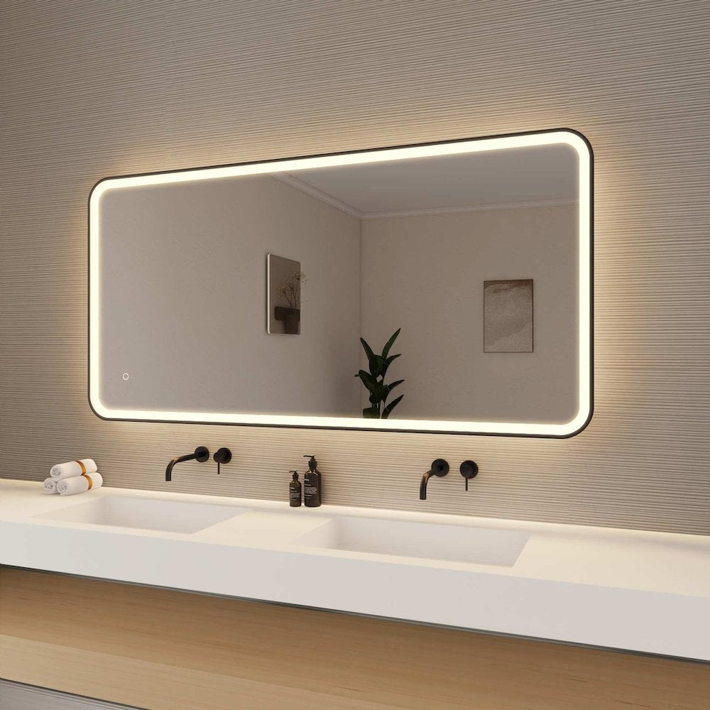 60 Inch Rectangle LED Front and Backlit Wall Mirror in Black