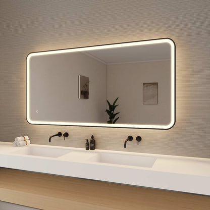 60 Inch Rectangle LED Front and Backlit Wall Mirror in Black