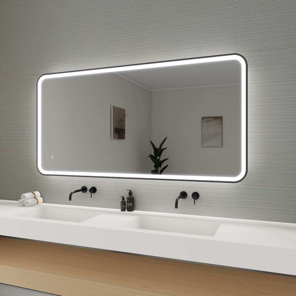 60 Inch Rectangle LED Front and Backlit Wall Mirror in Black