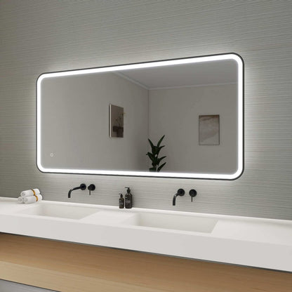60 Inch Rectangle LED Front and Backlit Wall Mirror in Black