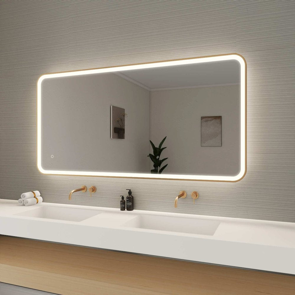 60 Inch Rectangle LED Front and Backlit Wall Mirror in Satin Gold