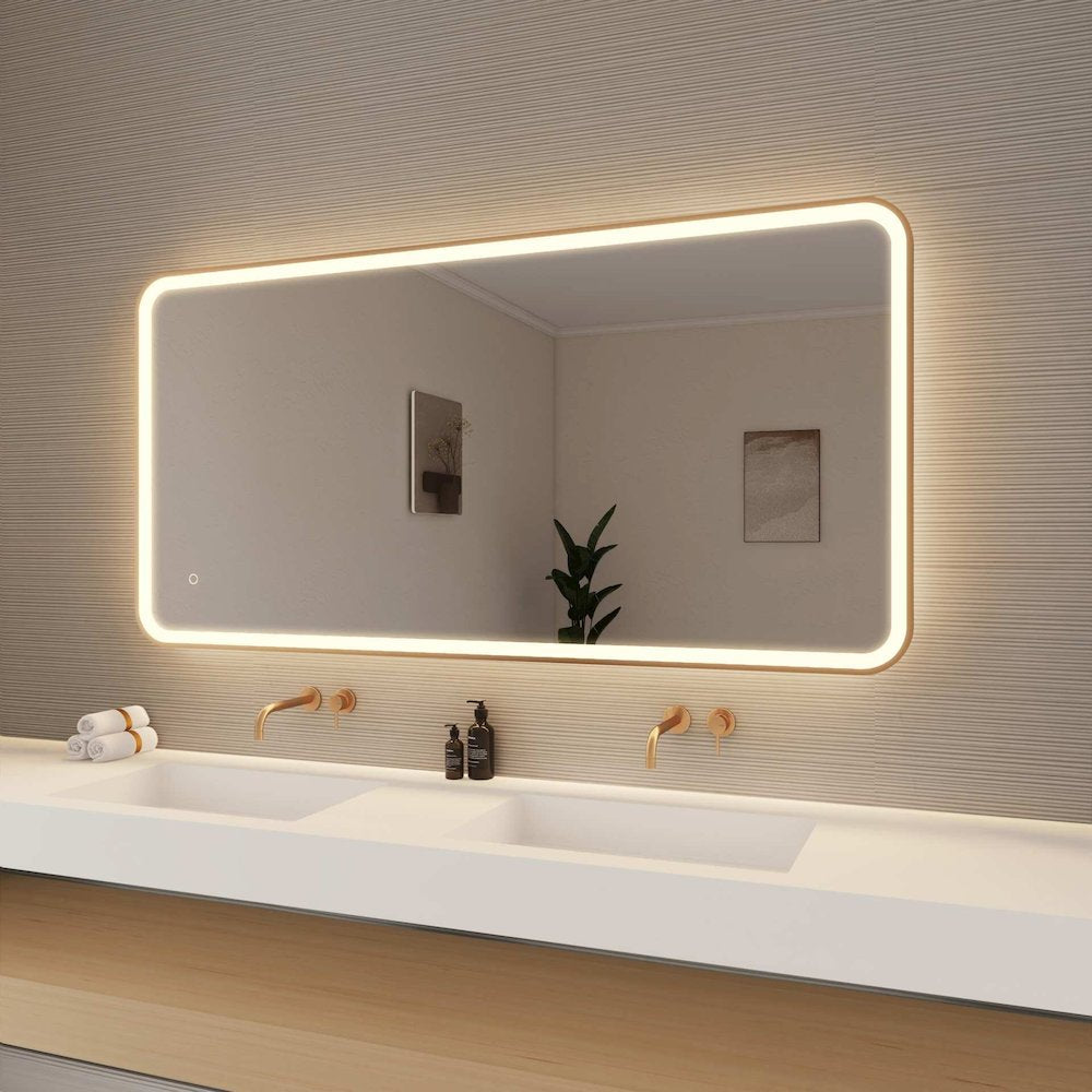 60 Inch Rectangle LED Front and Backlit Wall Mirror in Satin Gold