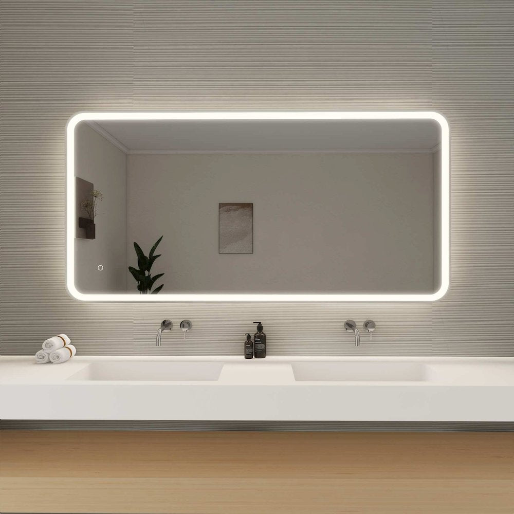 60 Inch Rectangle LED Front and Backlit Wall Mirror in Silver