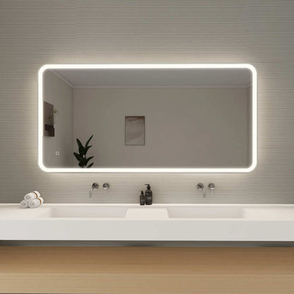 60 Inch Rectangle LED Front and Backlit Wall Mirror in Silver