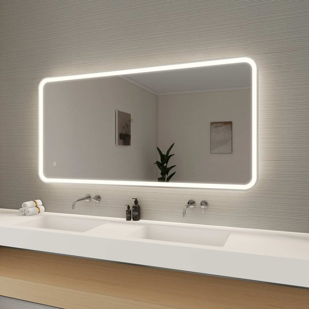 60 Inch Rectangle LED Front and Backlit Wall Mirror in Silver