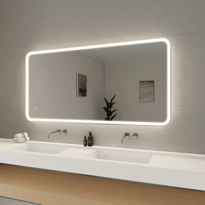 60 Inch Rectangle LED Front and Backlit Wall Mirror in Silver