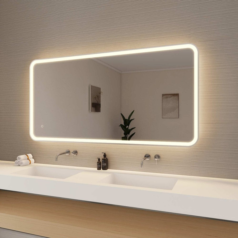 60 Inch Rectangle LED Front and Backlit Wall Mirror in Silver