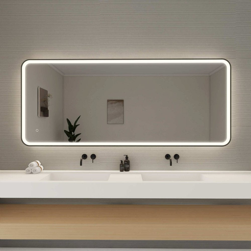 72 Inch Rectangle LED Front and Backlit Wall Mirror in Black