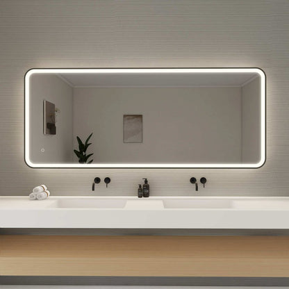 72 Inch Rectangle LED Front and Backlit Wall Mirror in Black
