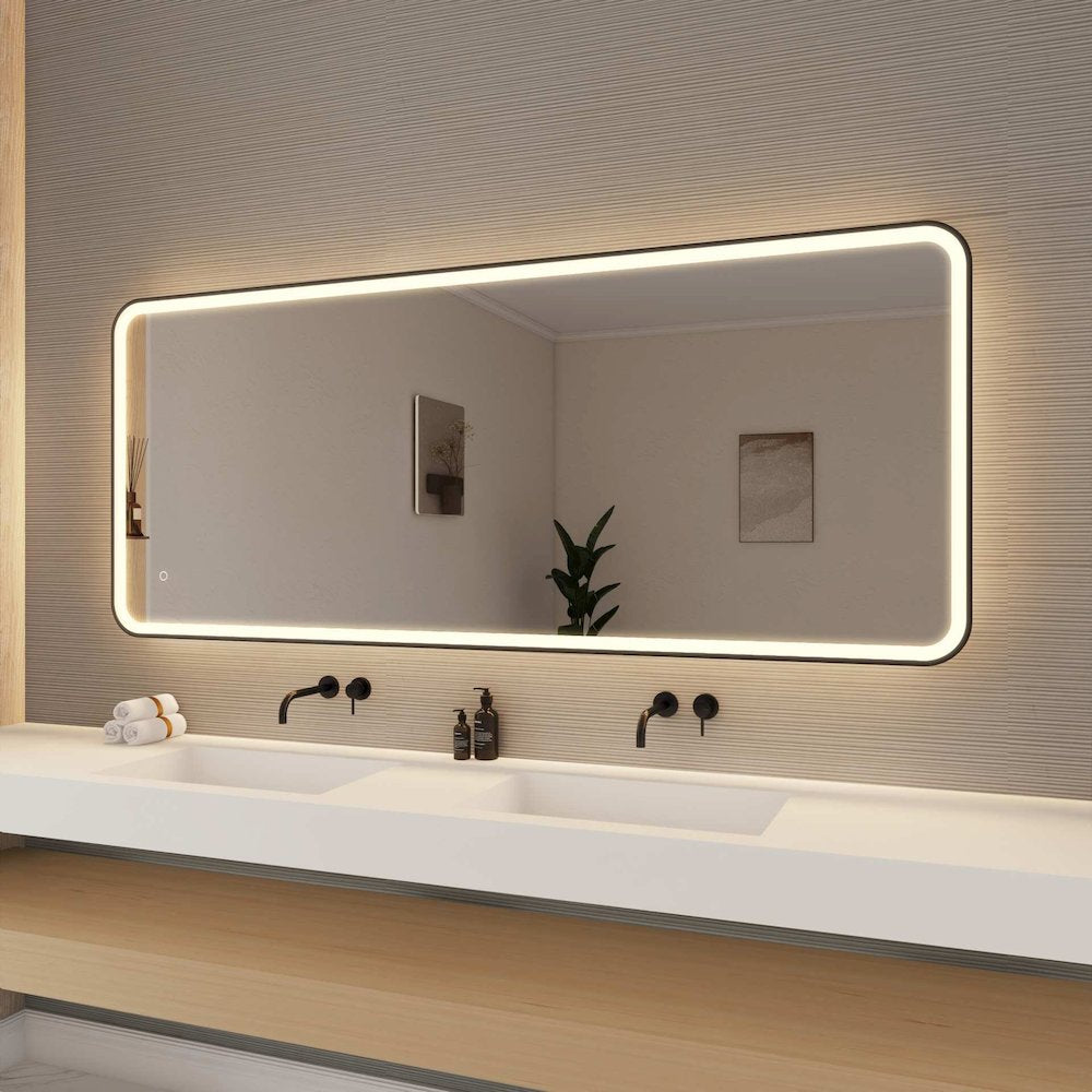 72 Inch Rectangle LED Front and Backlit Wall Mirror in Black