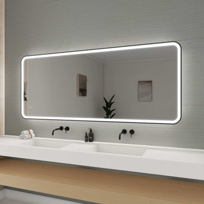 72 Inch Rectangle LED Front and Backlit Wall Mirror in Black