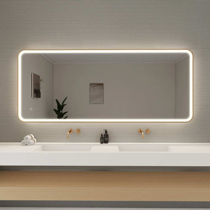 72 Inch Rectangle LED Front and Backlit Wall Mirror in Satin Gold