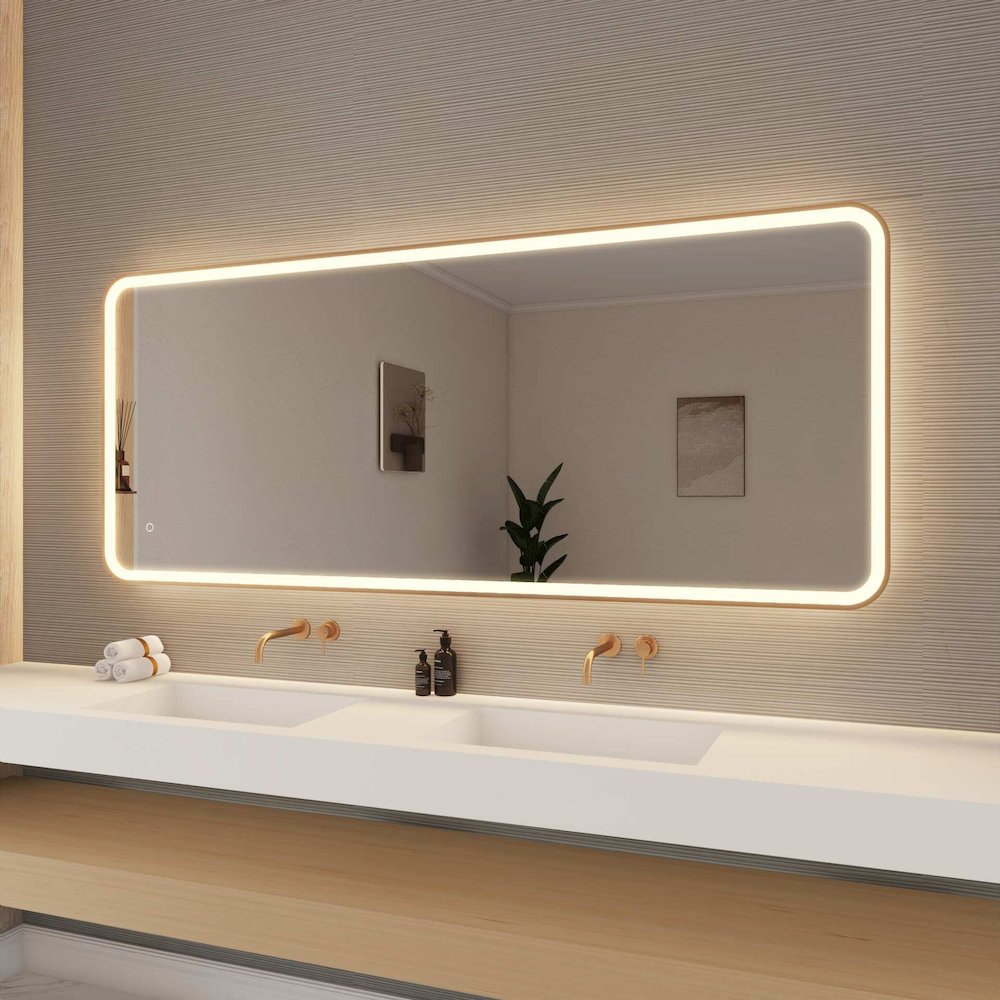 72 Inch Rectangle LED Front and Backlit Wall Mirror in Satin Gold