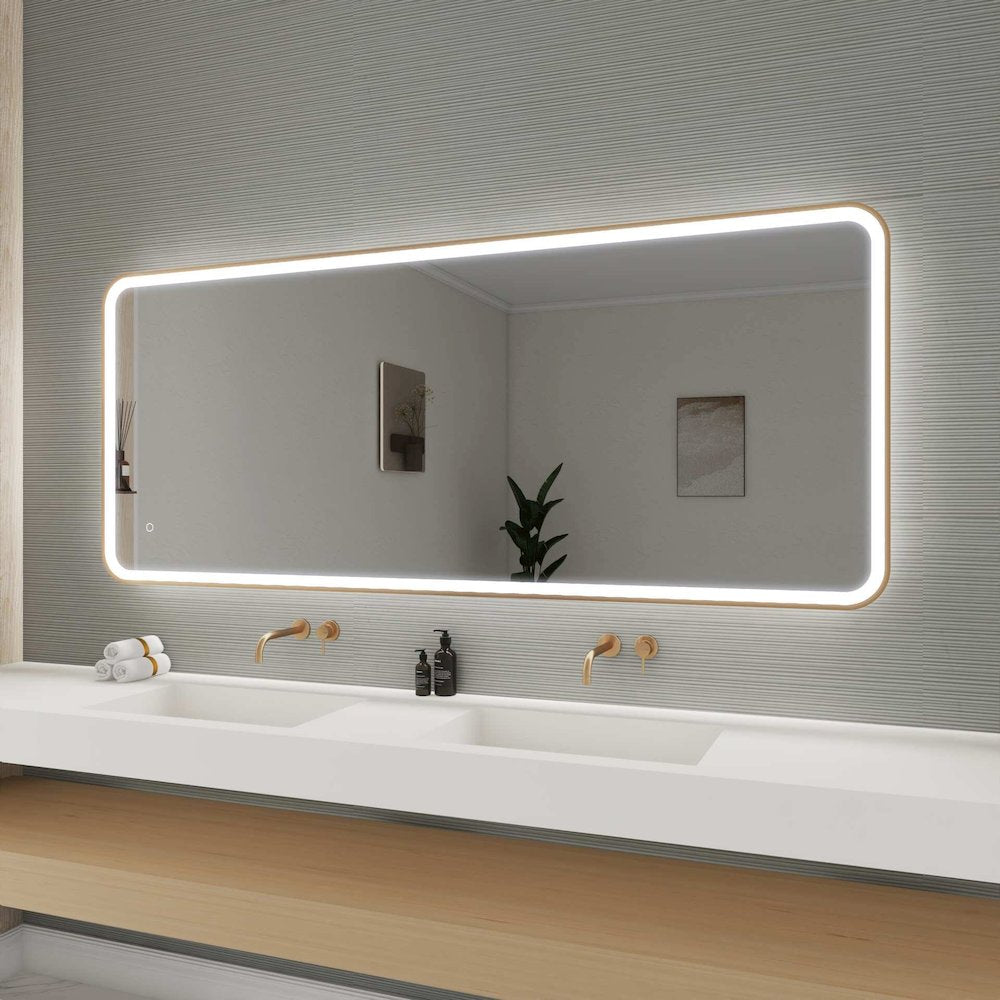72 Inch Rectangle LED Front and Backlit Wall Mirror in Satin Gold