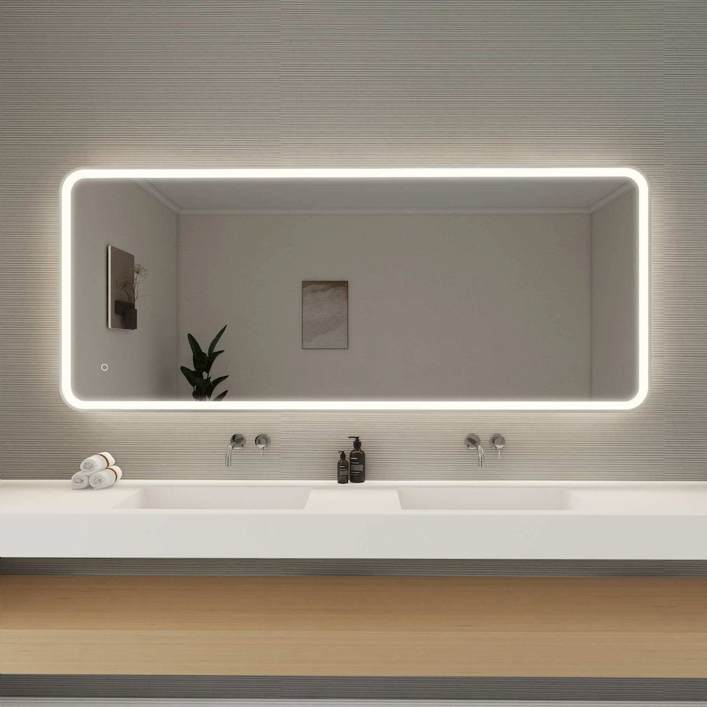 72 Inch Rectangle LED Front and Backlit Wall Mirror in Silver