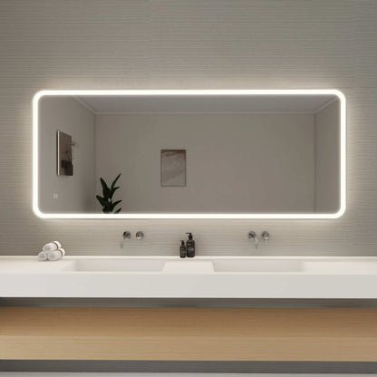 72 Inch Rectangle LED Front and Backlit Wall Mirror in Silver