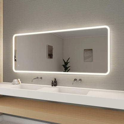 72 Inch Rectangle LED Front and Backlit Wall Mirror in Silver
